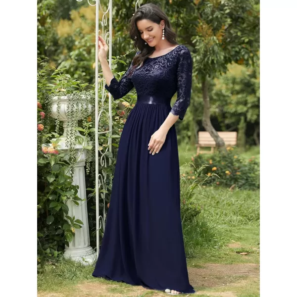 imageEverPretty Womens Bridesmaid Dresses 34 Sleeve Empire Waist Maxi Mother of The Bride Dresses 07412Navy Blue