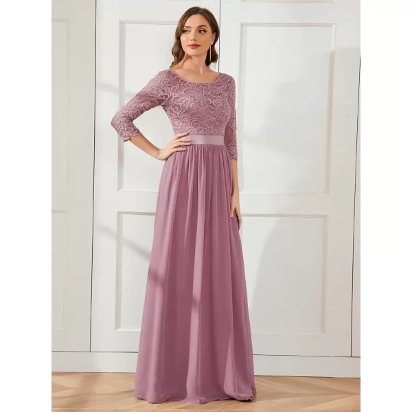 imageEverPretty Womens Bridesmaid Dresses 34 Sleeve Empire Waist Maxi Mother of The Bride Dresses 07412Orchid