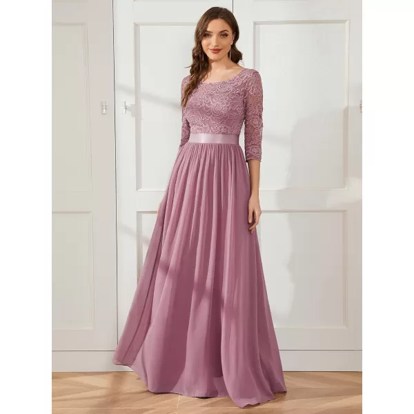 imageEverPretty Womens Bridesmaid Dresses 34 Sleeve Empire Waist Maxi Mother of The Bride Dresses 07412Orchid