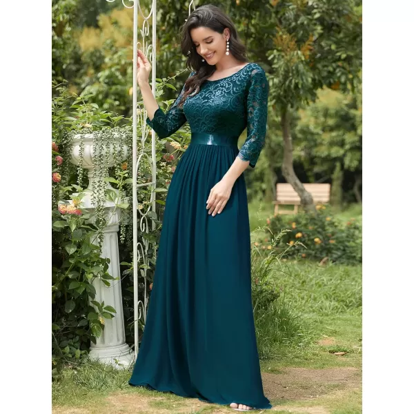 imageEverPretty Womens Bridesmaid Dresses 34 Sleeve Empire Waist Maxi Mother of The Bride Dresses 07412Teal