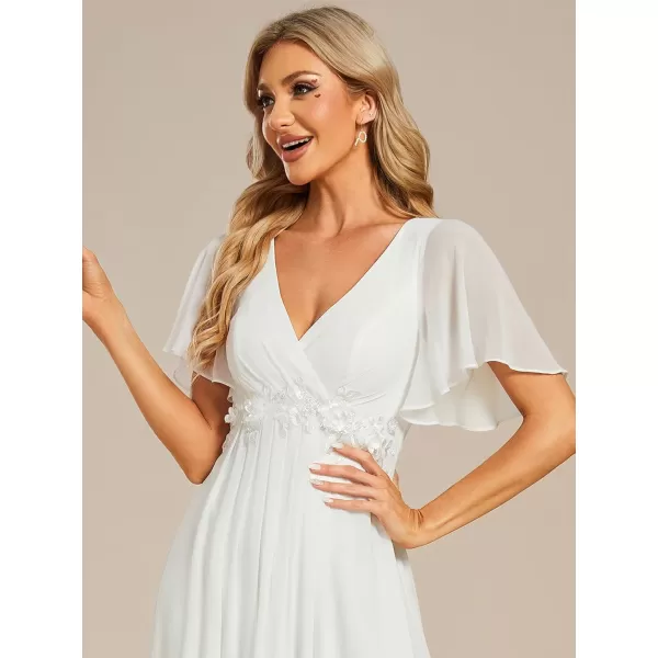 imageEverPretty Womens Chiffon ALine Ruched Short Sleeves Applique Waist V Neck Mother of The Bride DressesCcream