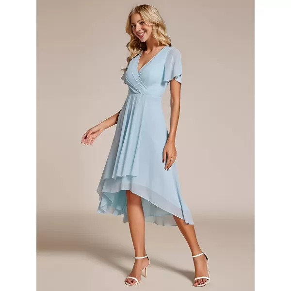 imageEverPretty Womens Chiffon Formal Dresses V Neck Ruffle Sleeves Pleated High Low Summer Wedding Guest DressAblue