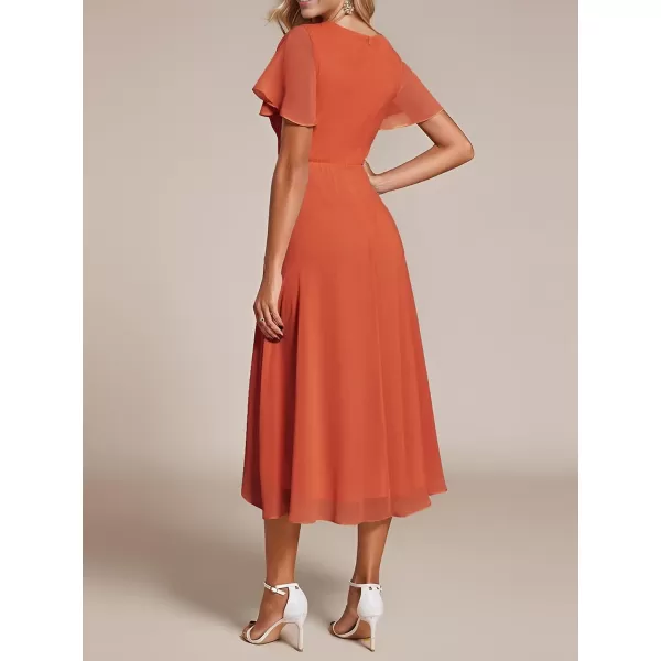 imageEverPretty Womens Chiffon Formal Dresses V Neck Ruffle Sleeves Pleated High Low Summer Wedding Guest DressAburnt Orange