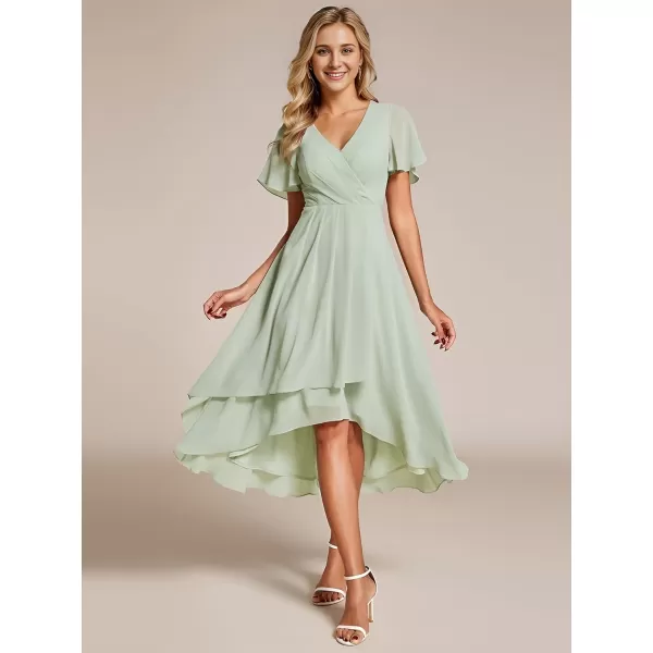 imageEverPretty Womens Chiffon Formal Dresses V Neck Ruffle Sleeves Pleated High Low Summer Wedding Guest DressAmint Green