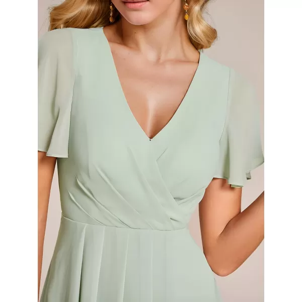 imageEverPretty Womens Chiffon Formal Dresses V Neck Ruffle Sleeves Pleated High Low Summer Wedding Guest DressAmint Green