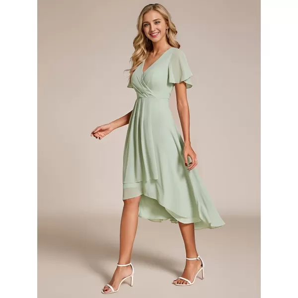 imageEverPretty Womens Chiffon Formal Dresses V Neck Ruffle Sleeves Pleated High Low Summer Wedding Guest DressAmint Green