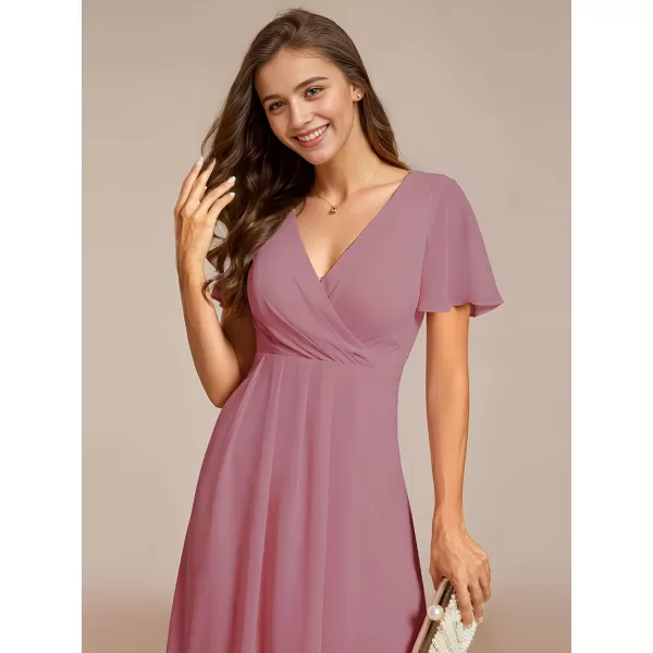 imageEverPretty Womens Chiffon Formal Dresses V Neck Ruffle Sleeves Pleated High Low Summer Wedding Guest DressAorchid