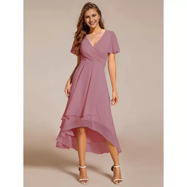 imageEverPretty Womens Chiffon Formal Dresses V Neck Ruffle Sleeves Pleated High Low Summer Wedding Guest DressAorchid