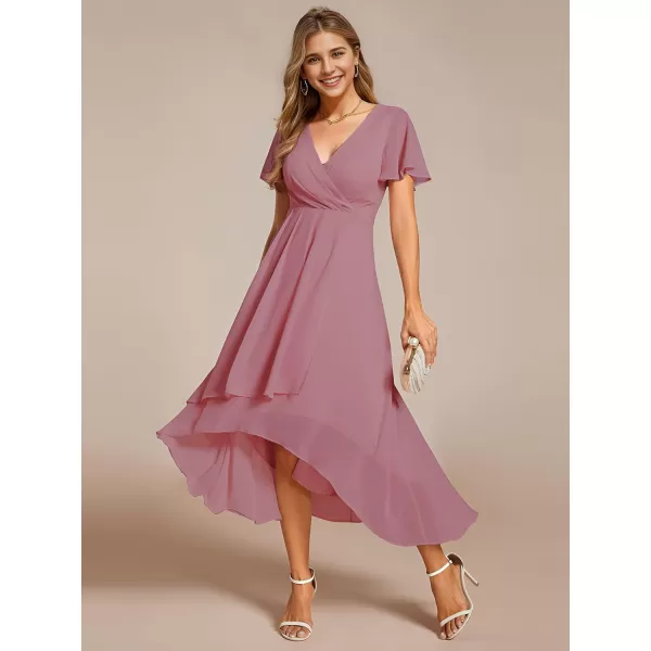 imageEverPretty Womens Chiffon Formal Dresses V Neck Ruffle Sleeves Pleated High Low Summer Wedding Guest DressAorchid