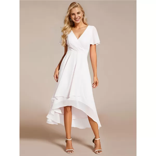 imageEverPretty Womens Chiffon Formal Dresses V Neck Ruffle Sleeves Pleated High Low Summer Wedding Guest DressAwhite