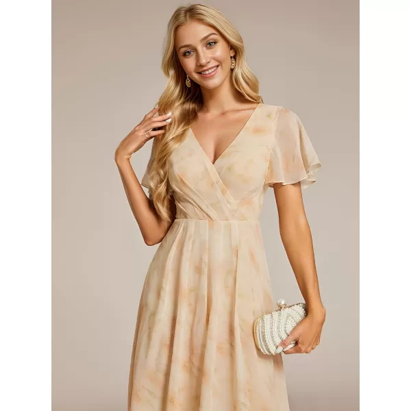 imageEverPretty Womens Chiffon Formal Dresses V Neck Ruffle Sleeves Pleated High Low Summer Wedding Guest DressGolden Roses