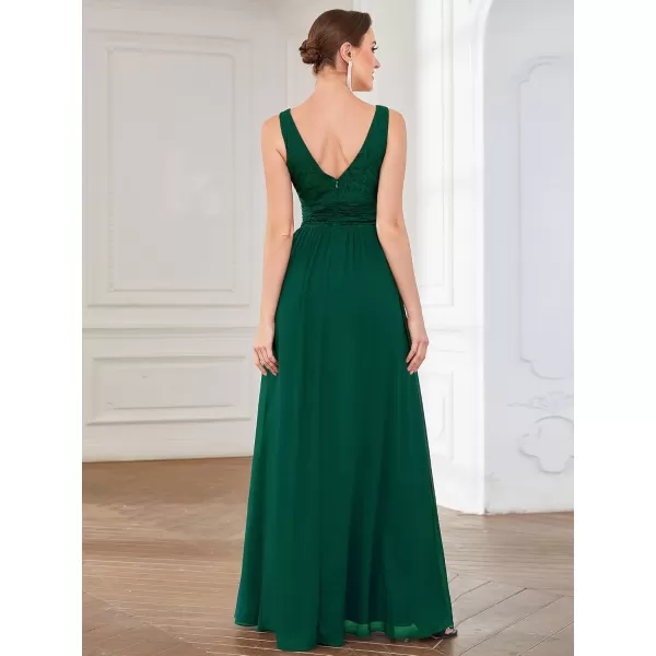 imageEverPretty Womens Double VNeck Elastic Lace Sleeveless Chiffon ALine Maxi Evening Gowns 0163ADark Green