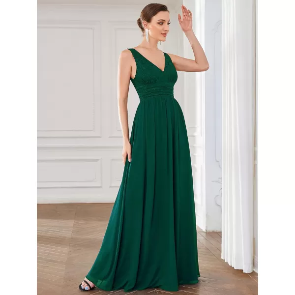 imageEverPretty Womens Double VNeck Elastic Lace Sleeveless Chiffon ALine Maxi Evening Gowns 0163ADark Green