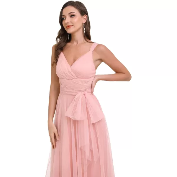 imageEverPretty Womens Elegant V Neck Sash Waist ALine Maxi Tulle Wrap Dress Bridesmaid Dresses 07303USABlush Pink