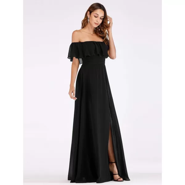 imageEverPretty Womens Off The Shoulder Bridesmaid Dresses Side Split Beach Maxi Formal Dress 00968Black