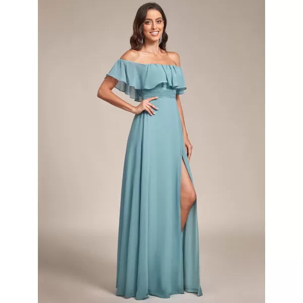 imageEverPretty Womens Off The Shoulder Bridesmaid Dresses Side Split Beach Maxi Formal Dress 00968Blue 2