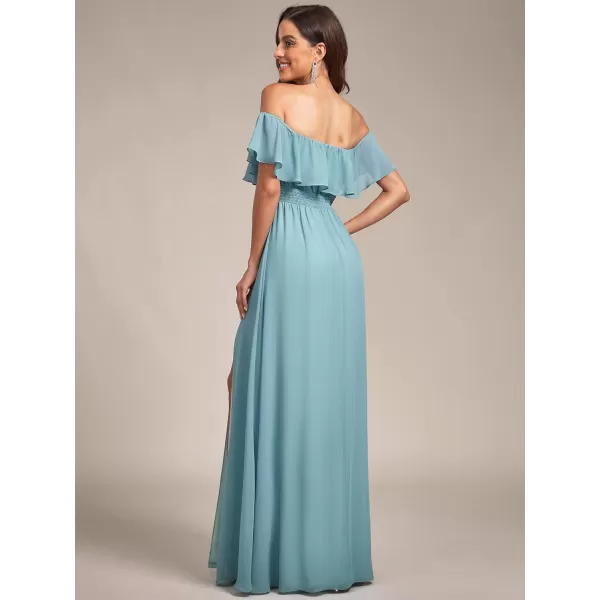 imageEverPretty Womens Off The Shoulder Bridesmaid Dresses Side Split Beach Maxi Formal Dress 00968Blue 2