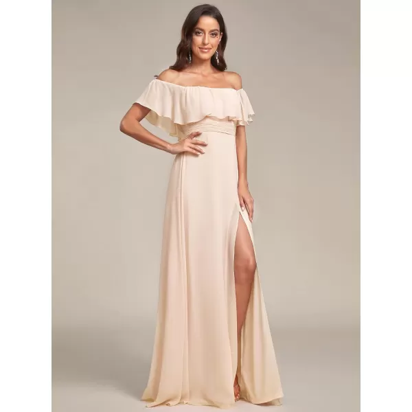 imageEverPretty Womens Off The Shoulder Bridesmaid Dresses Side Split Beach Maxi Formal Dress 00968Blush