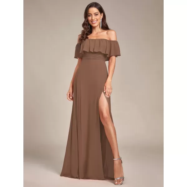 imageEverPretty Womens Off The Shoulder Bridesmaid Dresses Side Split Beach Maxi Formal Dress 00968Brown