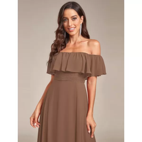 imageEverPretty Womens Off The Shoulder Bridesmaid Dresses Side Split Beach Maxi Formal Dress 00968Brown