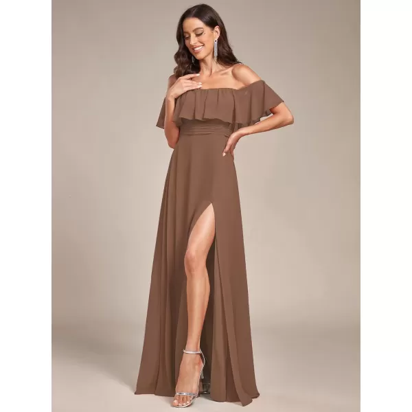 imageEverPretty Womens Off The Shoulder Bridesmaid Dresses Side Split Beach Maxi Formal Dress 00968Brown