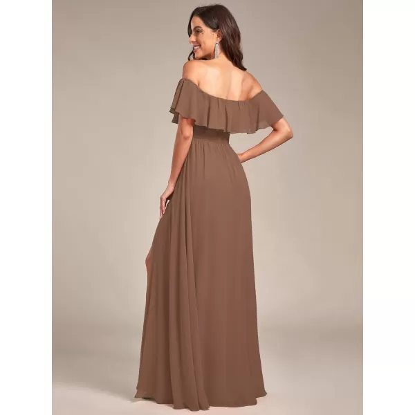 imageEverPretty Womens Off The Shoulder Bridesmaid Dresses Side Split Beach Maxi Formal Dress 00968Brown