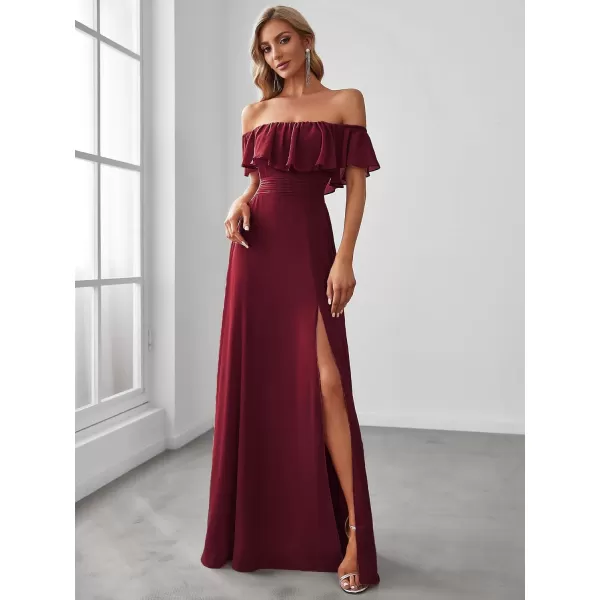 imageEverPretty Womens Off The Shoulder Bridesmaid Dresses Side Split Beach Maxi Formal Dress 00968Burgundy