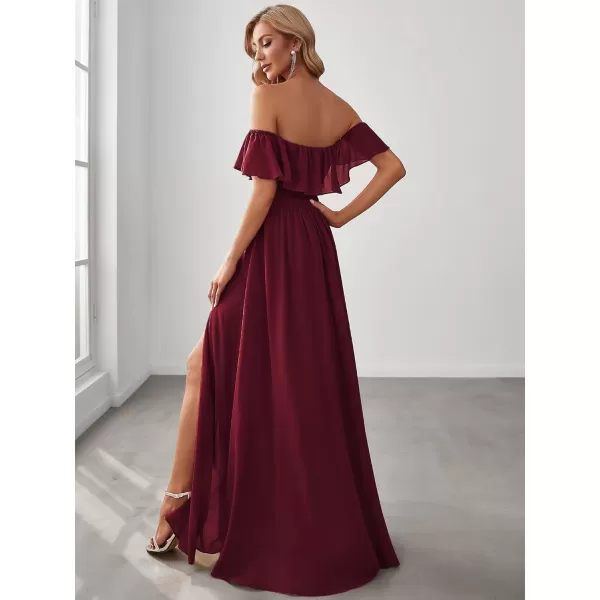 imageEverPretty Womens Off The Shoulder Bridesmaid Dresses Side Split Beach Maxi Formal Dress 00968Burgundy