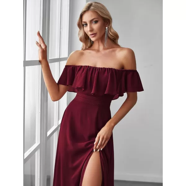 imageEverPretty Womens Off The Shoulder Bridesmaid Dresses Side Split Beach Maxi Formal Dress 00968Burgundy