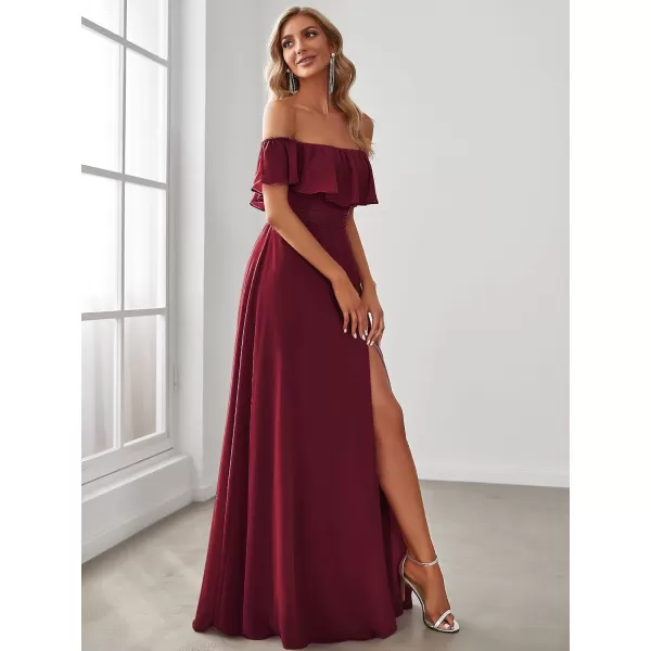 imageEverPretty Womens Off The Shoulder Bridesmaid Dresses Side Split Beach Maxi Formal Dress 00968Burgundy