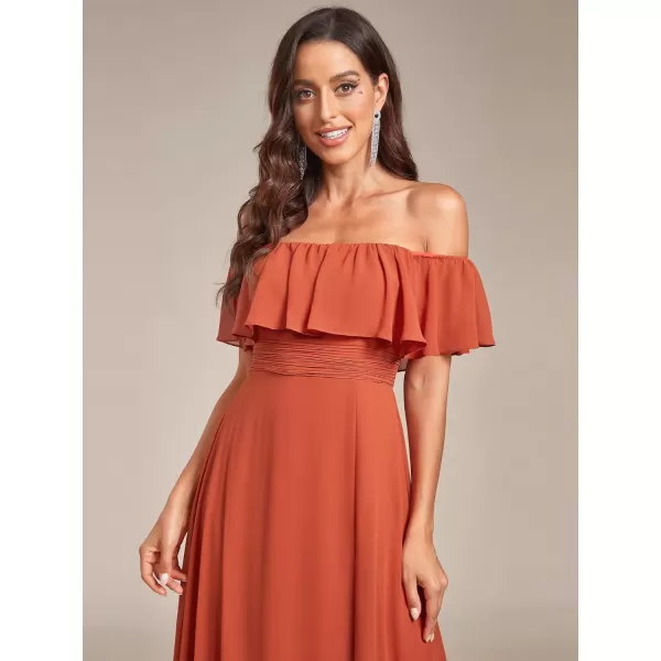 imageEverPretty Womens Off The Shoulder Bridesmaid Dresses Side Split Beach Maxi Formal Dress 00968Burnt Orange