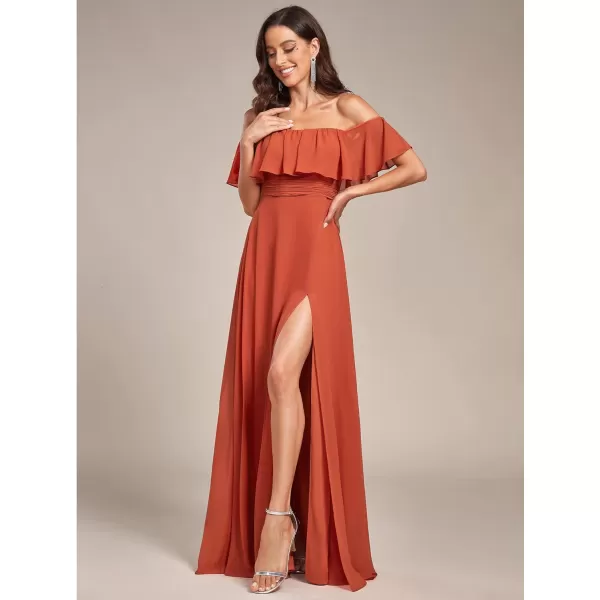 imageEverPretty Womens Off The Shoulder Bridesmaid Dresses Side Split Beach Maxi Formal Dress 00968Burnt Orange