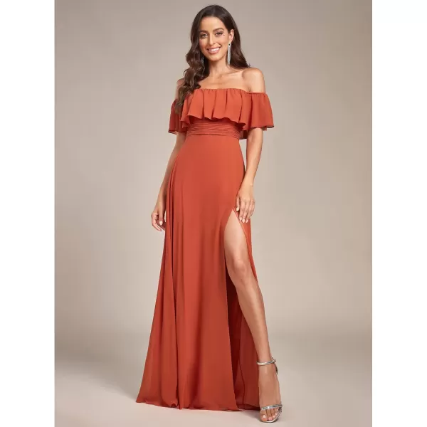 imageEverPretty Womens Off The Shoulder Bridesmaid Dresses Side Split Beach Maxi Formal Dress 00968Burnt Orange