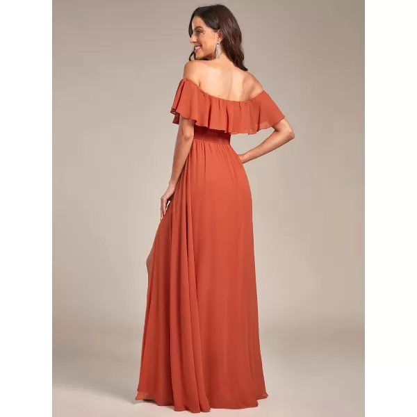 imageEverPretty Womens Off The Shoulder Bridesmaid Dresses Side Split Beach Maxi Formal Dress 00968Burnt Orange