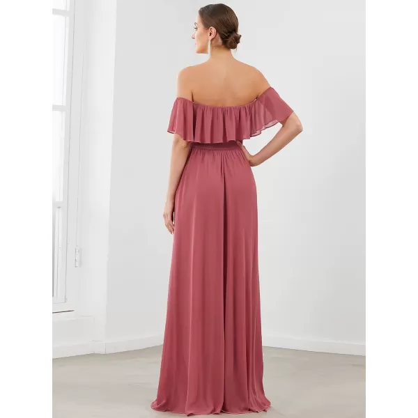 imageEverPretty Womens Off The Shoulder Bridesmaid Dresses Side Split Beach Maxi Formal Dress 00968Cameo Brown