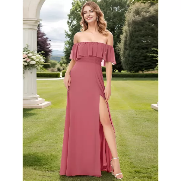 imageEverPretty Womens Off The Shoulder Bridesmaid Dresses Side Split Beach Maxi Formal Dress 00968Cameo Brown