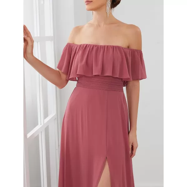 imageEverPretty Womens Off The Shoulder Bridesmaid Dresses Side Split Beach Maxi Formal Dress 00968Cameo Brown