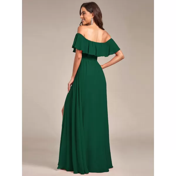 imageEverPretty Womens Off The Shoulder Bridesmaid Dresses Side Split Beach Maxi Formal Dress 00968Dark Green