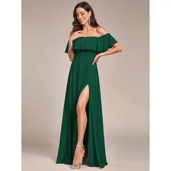 imageEverPretty Womens Off The Shoulder Bridesmaid Dresses Side Split Beach Maxi Formal Dress 00968Dark Green