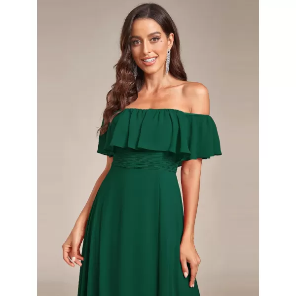 imageEverPretty Womens Off The Shoulder Bridesmaid Dresses Side Split Beach Maxi Formal Dress 00968Dark Green