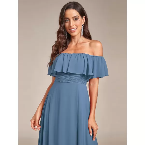 imageEverPretty Womens Off The Shoulder Bridesmaid Dresses Side Split Beach Maxi Formal Dress 00968Dusty Blue