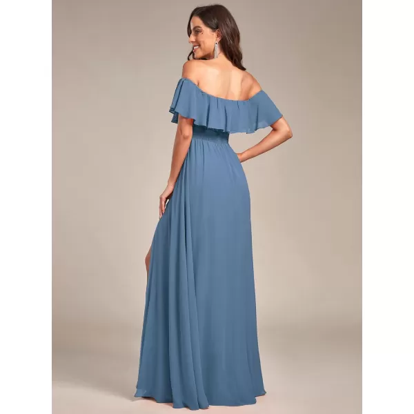 imageEverPretty Womens Off The Shoulder Bridesmaid Dresses Side Split Beach Maxi Formal Dress 00968Dusty Blue