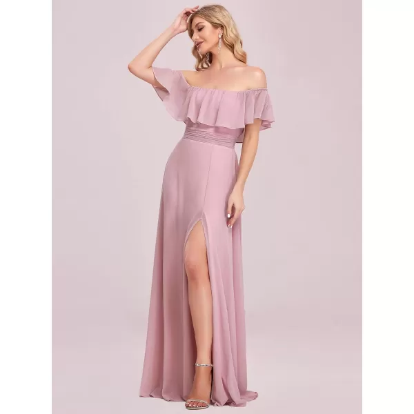 imageEverPretty Womens Off The Shoulder Bridesmaid Dresses Side Split Beach Maxi Formal Dress 00968Dusty Pink