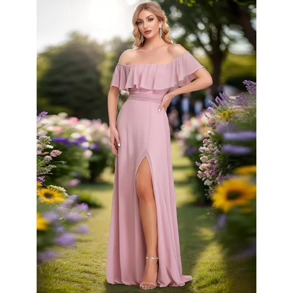 imageEverPretty Womens Off The Shoulder Bridesmaid Dresses Side Split Beach Maxi Formal Dress 00968Dusty Pink