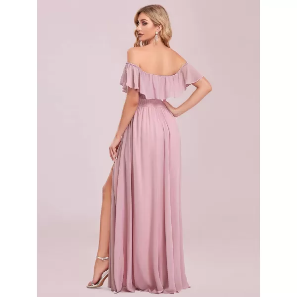 imageEverPretty Womens Off The Shoulder Bridesmaid Dresses Side Split Beach Maxi Formal Dress 00968Dusty Pink