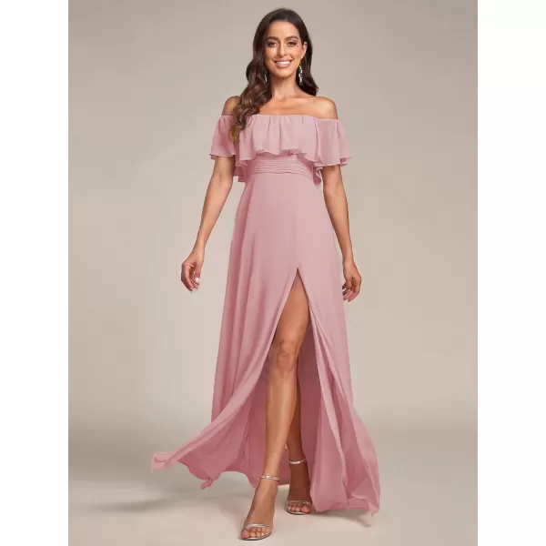 imageEverPretty Womens Off The Shoulder Bridesmaid Dresses Side Split Beach Maxi Formal Dress 00968Dusty Rose