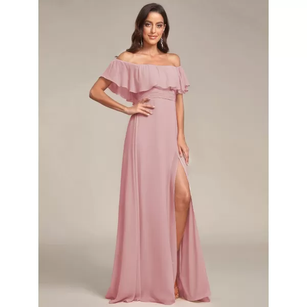 imageEverPretty Womens Off The Shoulder Bridesmaid Dresses Side Split Beach Maxi Formal Dress 00968Dusty Rose