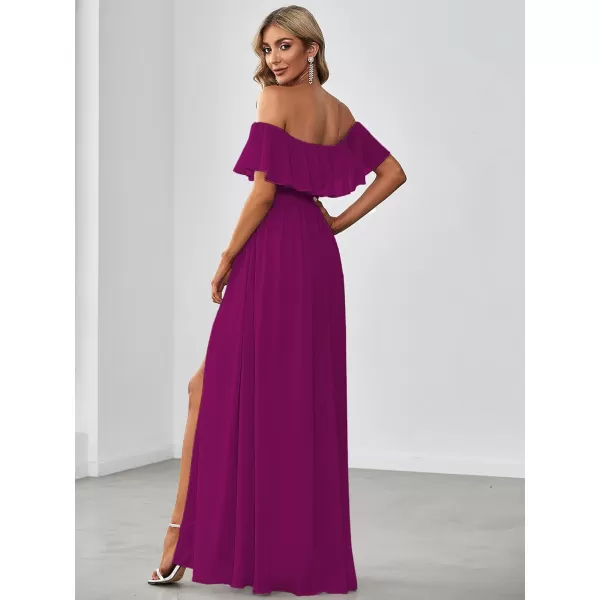 imageEverPretty Womens Off The Shoulder Bridesmaid Dresses Side Split Beach Maxi Formal Dress 00968Fuchsia