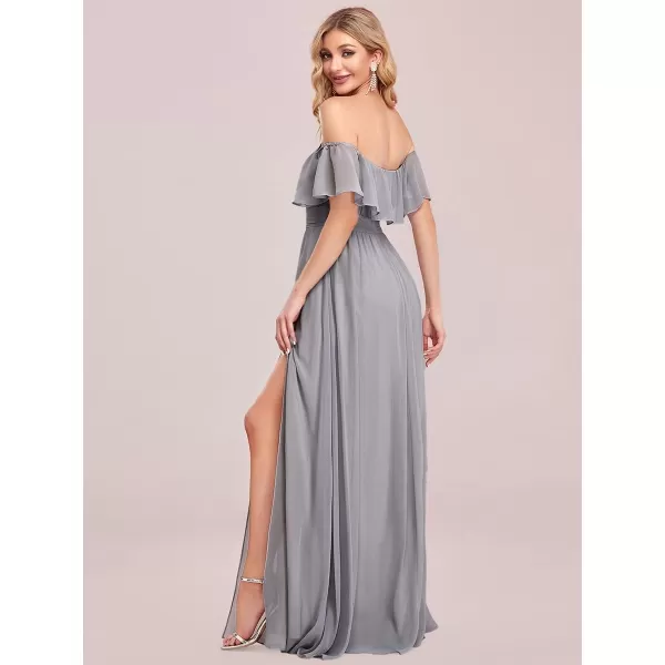 imageEverPretty Womens Off The Shoulder Bridesmaid Dresses Side Split Beach Maxi Formal Dress 00968Gray