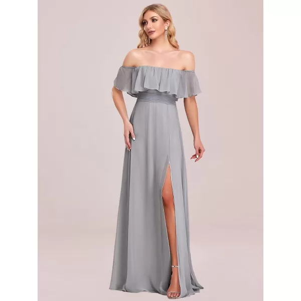 imageEverPretty Womens Off The Shoulder Bridesmaid Dresses Side Split Beach Maxi Formal Dress 00968Gray